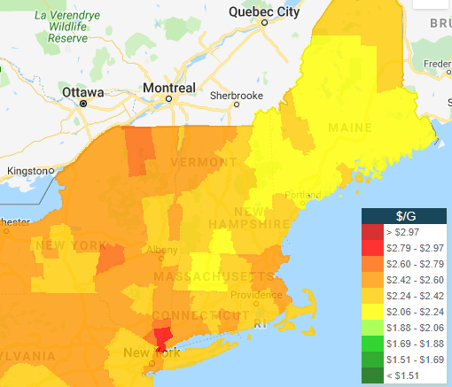 Gas prices heat map NE 1-18-2019