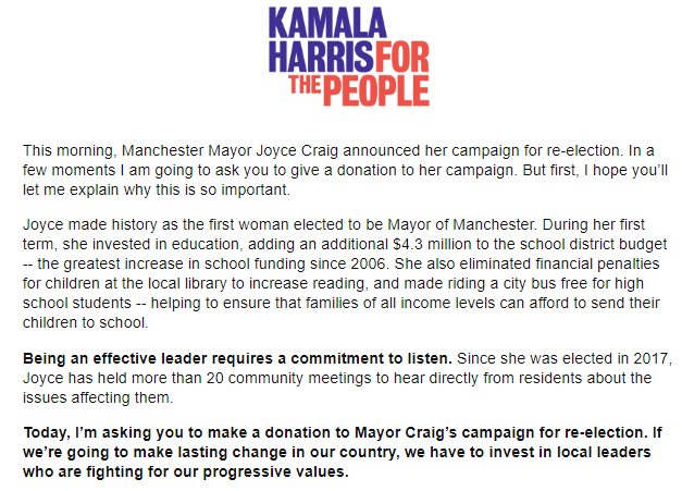 Kamala Harris Email Joyce Craig