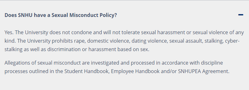 SNHU Sexual Misconduct