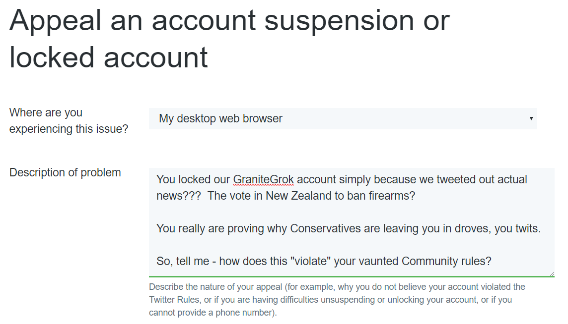 Twitter - poking a stick in the eye of the appeal process