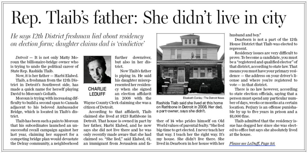 Tlaibs Father - she didnt live there when she ran for office