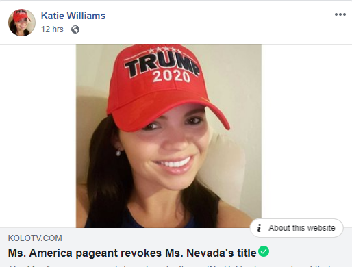 Katie WIllimas Miss Nevada Revoked for Trump Support