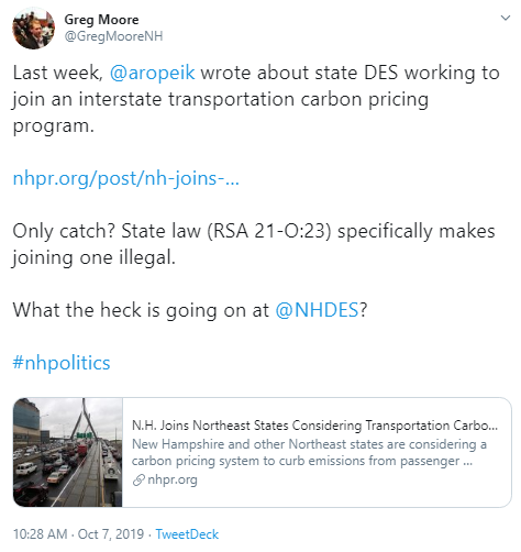 G Moore Tweet Transportation carbon pricing NHDES