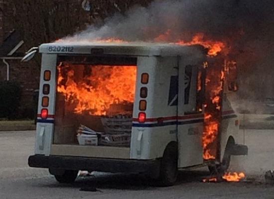 USPS Truck on fire