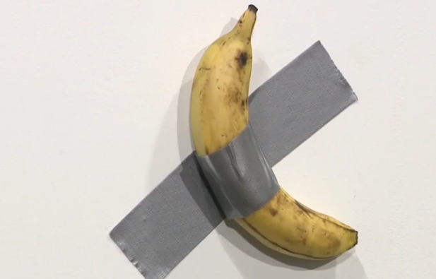 Banana Duct Taped to Wall as Art