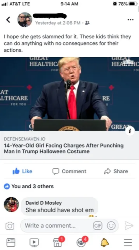 Teacher say 14 year old should have shot trump supporter