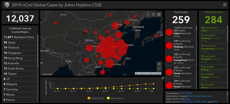 Cornoavirus case map 2-1-20 pm