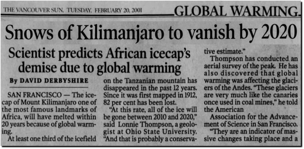 Vancouver Sun - No Snow on Kilimanjaro