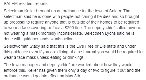 Facebook - Salem Selectman proposes fine for no facemasks