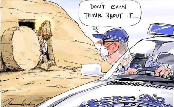 Jesus coming out of the tomb cop