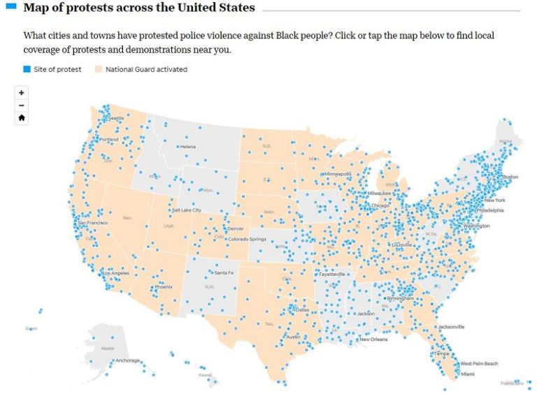 Map of BLM-Antifa protests riots in US