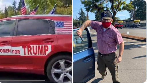 Democrat Party Official approaches Trump supporters with a knife