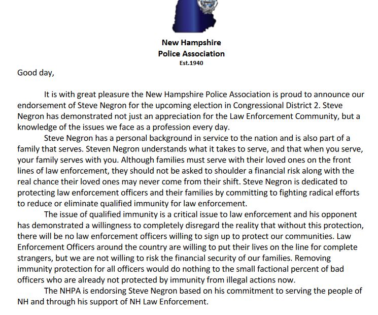 Nh Police Assoc endorses Negron
