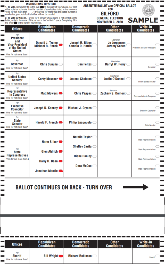 Gilford Ballot 2020-11-03