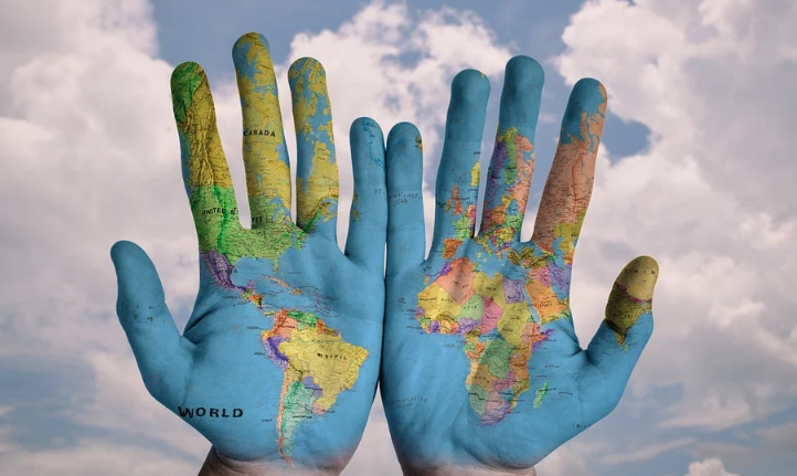 Whole world map hands