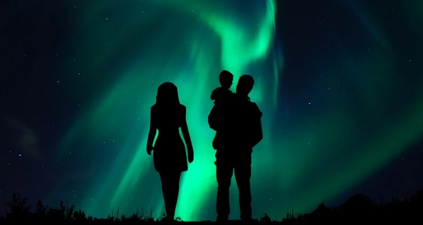 Aurora Borealis Northern Lights Family child parents