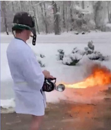 Clearing snow with a flamethrower