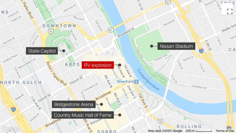 Map of nashville where explosion occurred