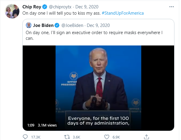 Biden Mask Chip Roy kiss my ass