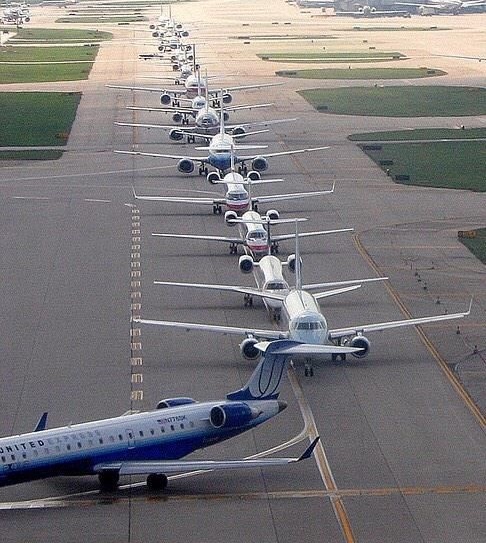 Planes on a taxiway