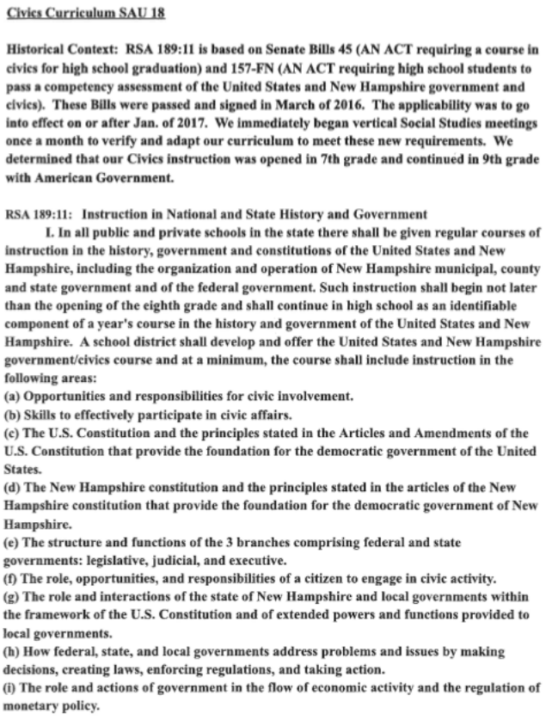 Civics Curriculum SAU 18 - Franklin