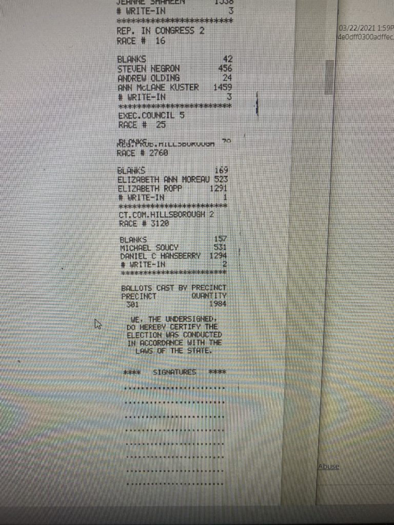 Nashua tabulator machine slip has no signatures