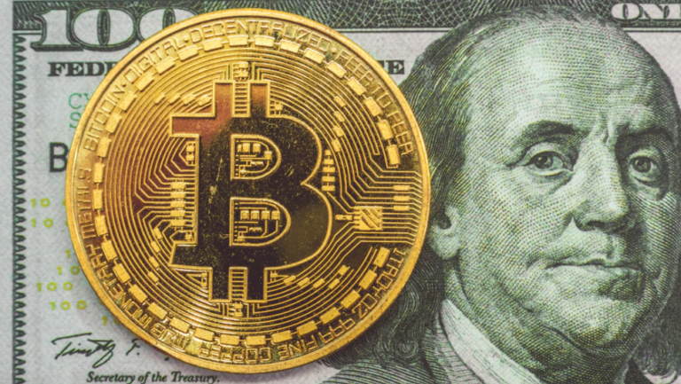 Bit coin Ben Franklin 100 dollar bill -