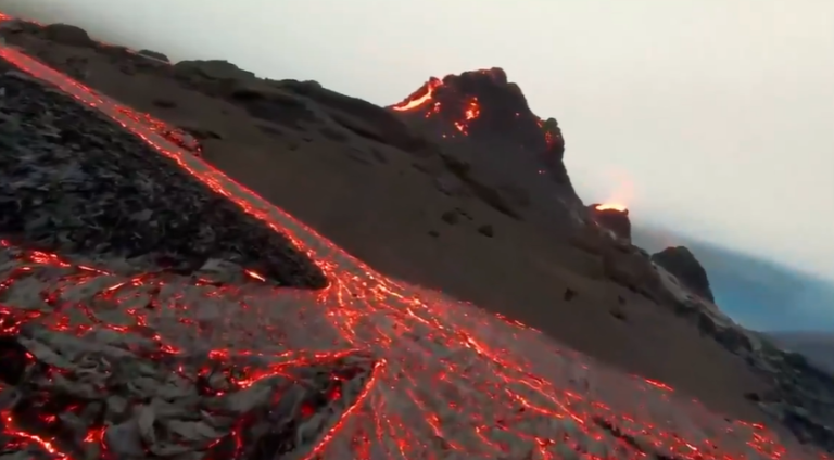 Screen grab drone video iceland volcano