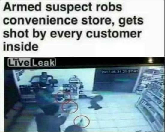 Armed suspect gets shot by every customer inside