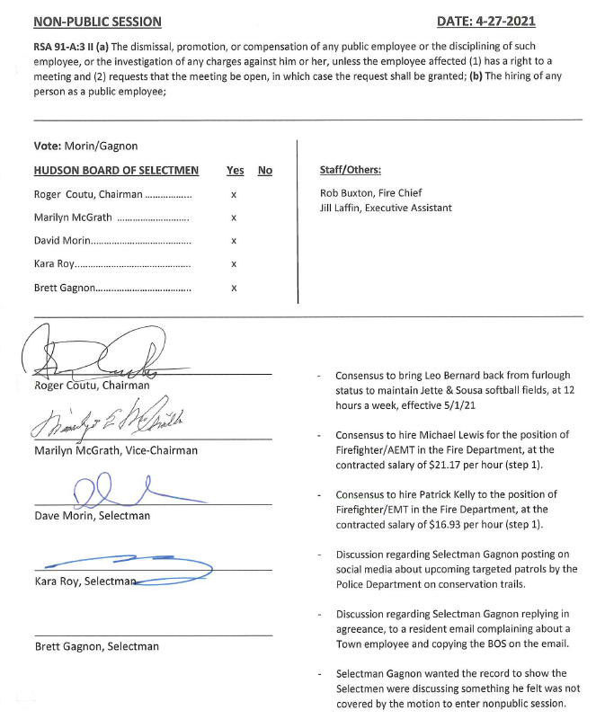 Hudson non-public minutes