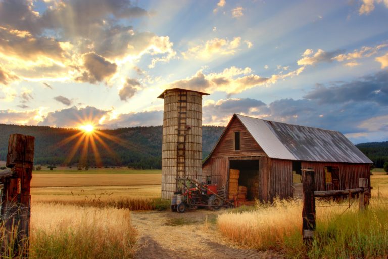 farm barn tractor field