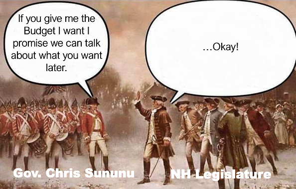Sununu Legilature Budget meme - British meet the colonials