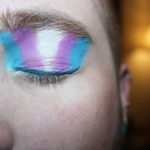Transgender-flag-colored eye makeup