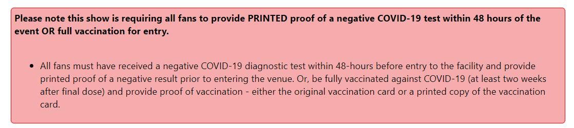 Bank of NH Pavillion DMB requires COVID papers