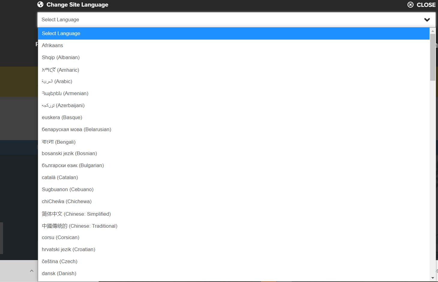 NH Gov Page languages drop down