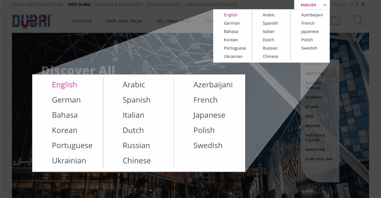 Present content in diff langagues option screen 1