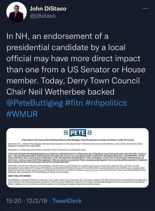 Neil Wetherbee Endorses Pete Buttigieg