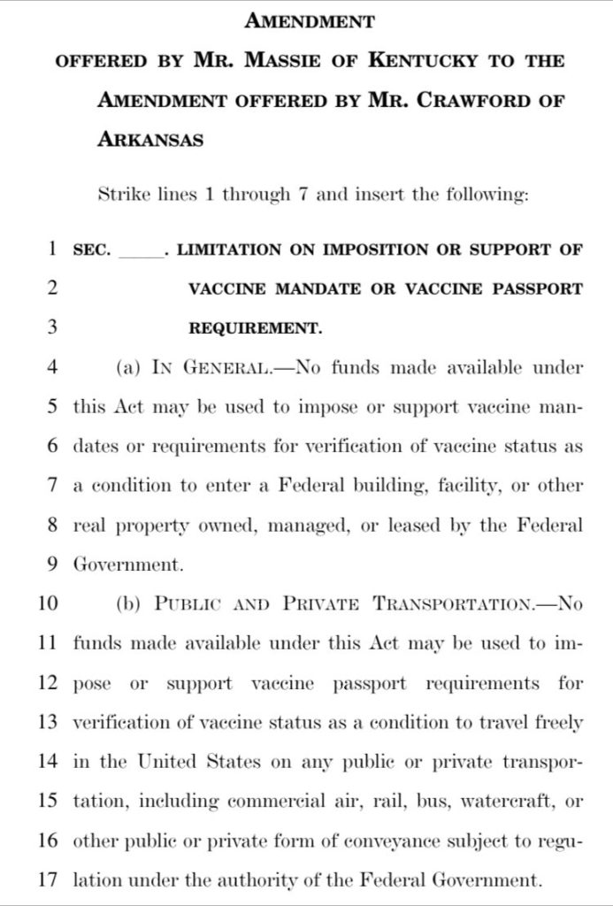 Vax Passport Prohibition Amendment