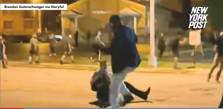Kyle Rittenhouse (on th eground) Screen grab video care of NYP