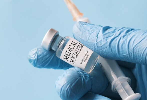Medical socialism vial and syringe - boosters will be required