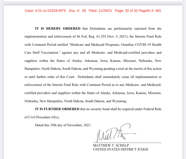 Judge blocks CMS federal mandate for health workers