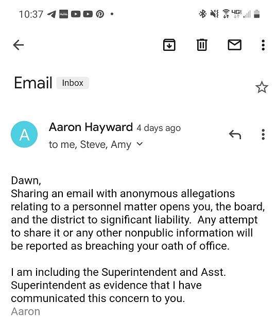 Laconia SB Chair Aaron Hayward threatening Dawn Johnson - shortened