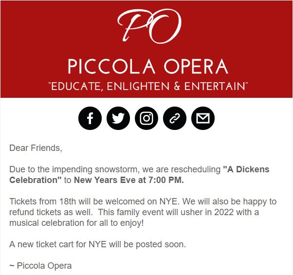 Piccola Opera A Dickens Christmas rescheduled