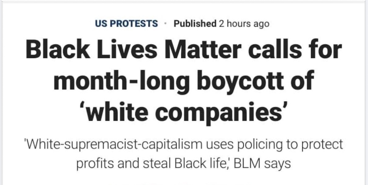 Screen Shot BLM to boycott white businesses