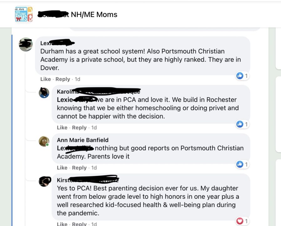 Durham has a great school systom also portsmouth christian