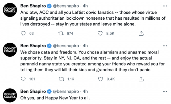 Ben Shapiro Since COVID now hits the Left side of the aisle 3