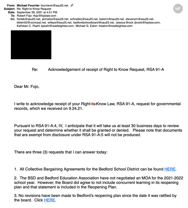 Bedford Fornier letter to Fojo