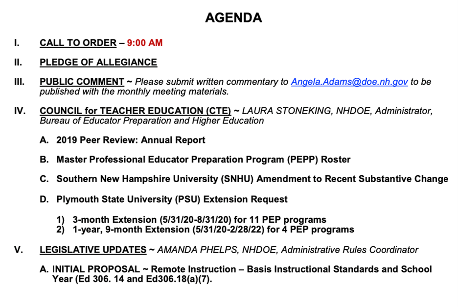 DOE May 2020 Agenda
