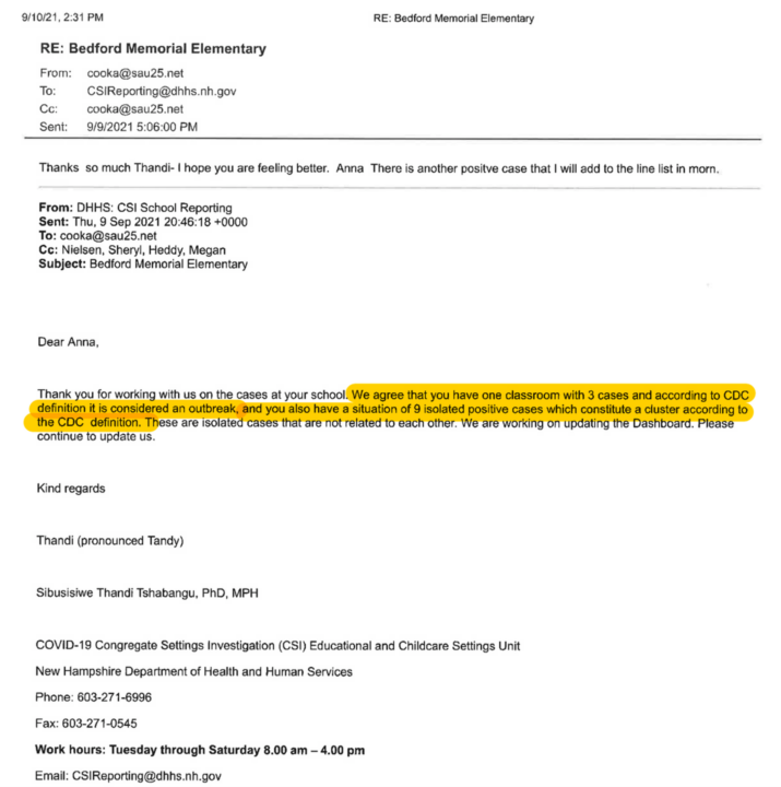 Email to Anna Bedford School reopening