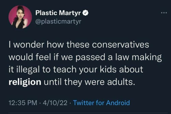 Woman wonders how wed react if they banned teaching religion sin schools